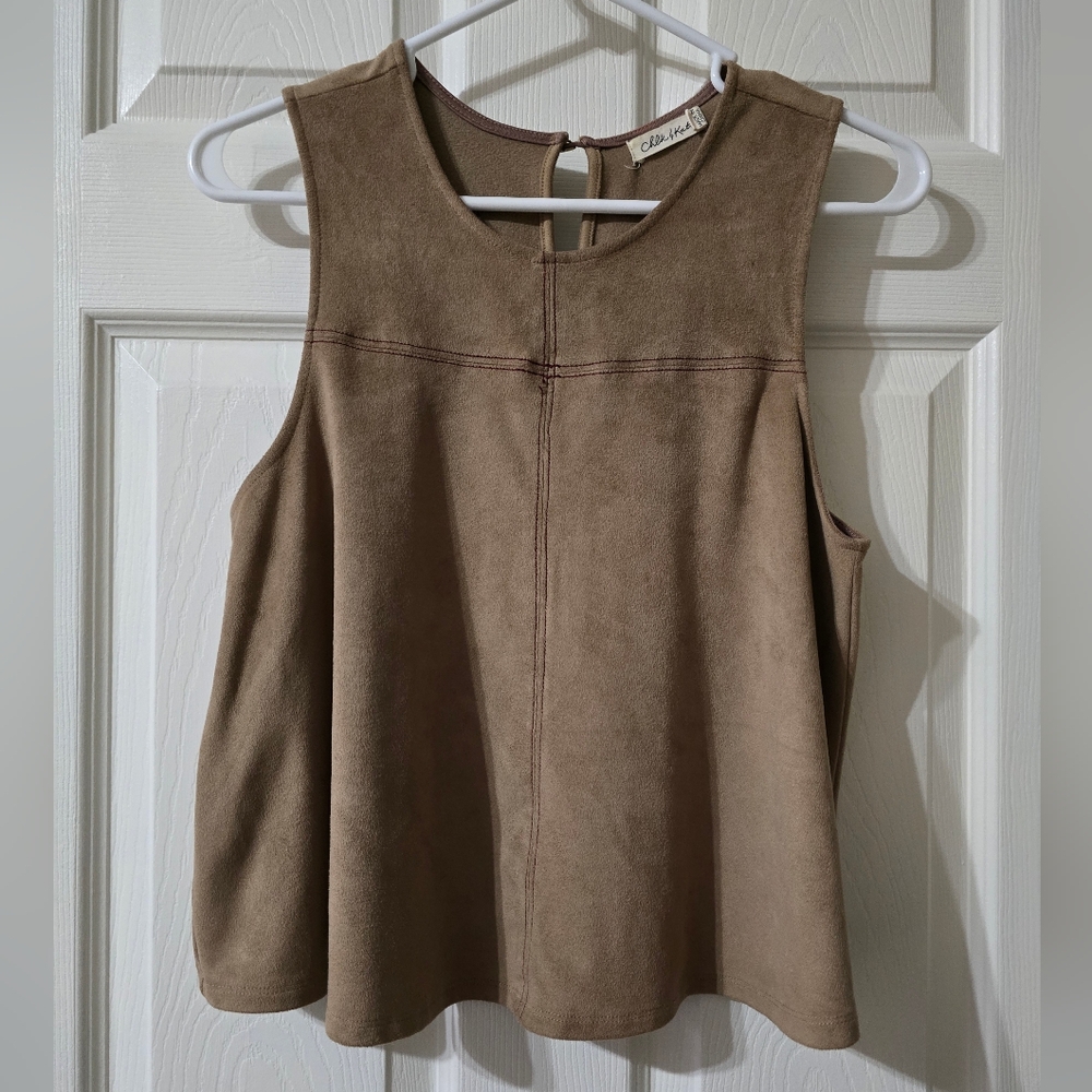 Chloe & Katie Faux Suede Boxy Fit Swing Tank Top, Dark Taupe, Sz Medium, EUC!